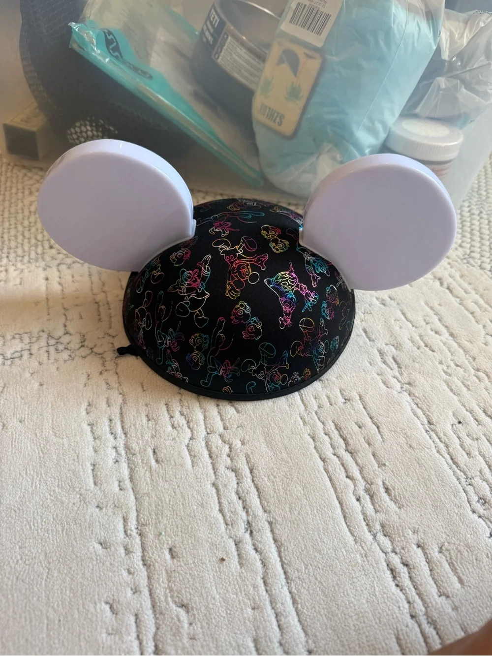 Disney Black Mickey Ear Accent Lamp with White LED Ears and Multicolor Line Art